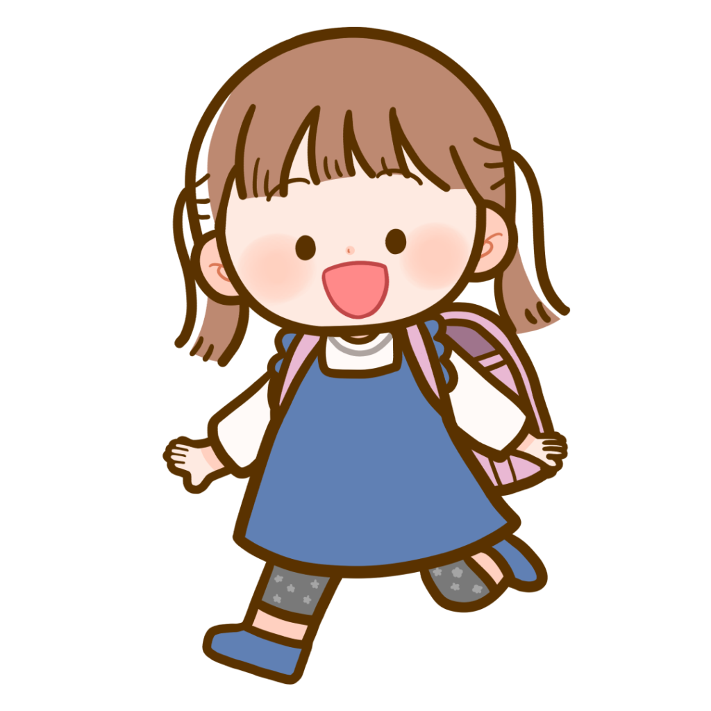 ランドセルを背負った小学生　二つ結びさん